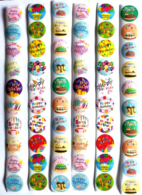 Geburtstagssticker, Happy Birthday Sticker, 60 verschiedene runde Aufkleber