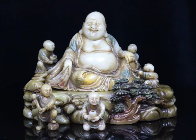 Chinese Exquisite Handmade Buddha Children carving Shoushan Stone Statue Seal