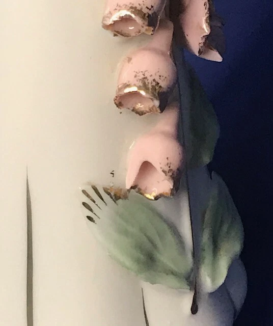 Porcelain Bud Vase~Urn Shaped~With Applied Raised Lilies of the Valley~Gold Trim 2
