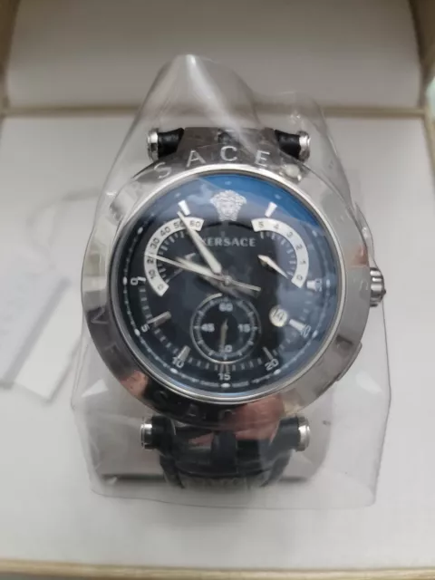 Versace V-Race 42mm Watch $1695 Chronograph Leather Men's NEW VERQ00520