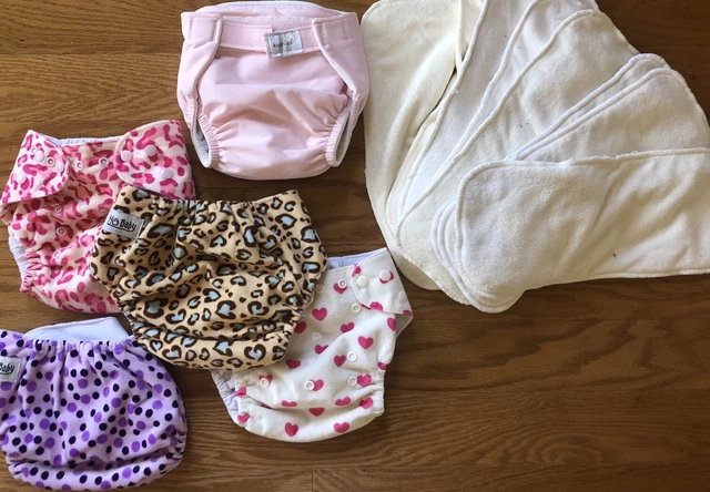 Lot of 5 MG Baby / Kushies Adjustable Cloth Diapers 8 Reusable Inserts Liners