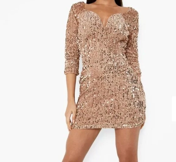 BOOHOO NIGHT GOLD Sequin Bodycon dress Size 8 26.70 - PicClick UK