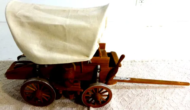 Hand Crafted Conestoga Covered Wagon Solid Wood 13" Long Not Counting The Tongue