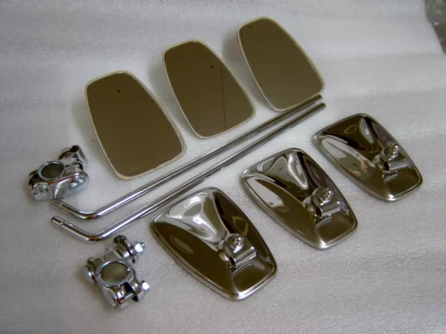 6 Chrome Fluted Back Mirrors 2 Stems 2 Crash Bar Brackets Kit Fits Lambretta