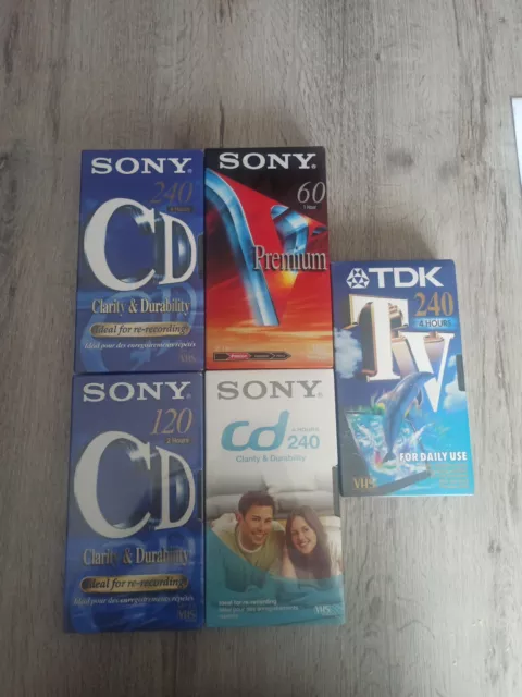 Lot de 5 Cassette Video VHS Vierge 240 60 120 NEUF SOUS BLISTER Sony Tdk