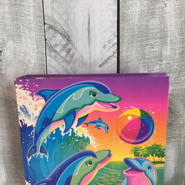 Vintage Lisa Frank 3 Ring Binder Dolphins Ocean Beach Ball 90's Y2K Rainbow 2