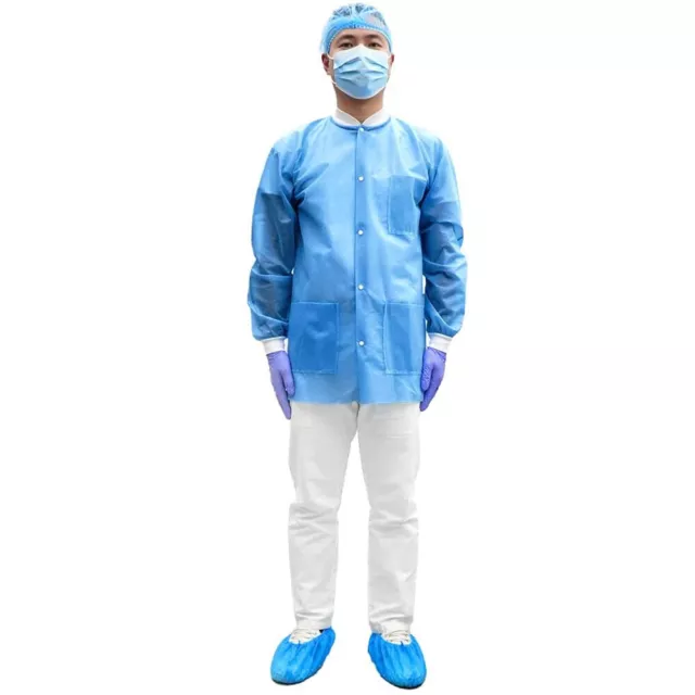 10/50pcs Disposable SMS Lab Jackets Lab Coats 45GSM w/Pockets XL