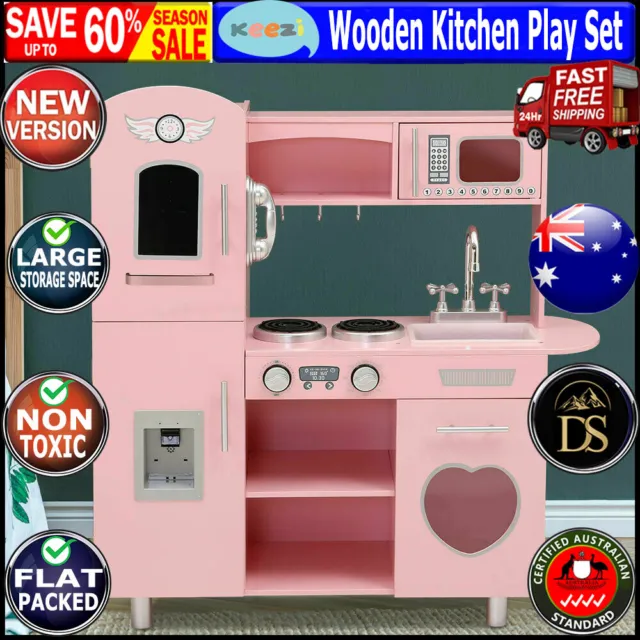 Keezi Kids Kitchen Play Sets Pretend Play Wooden Toys Cooking Children Girl Pink