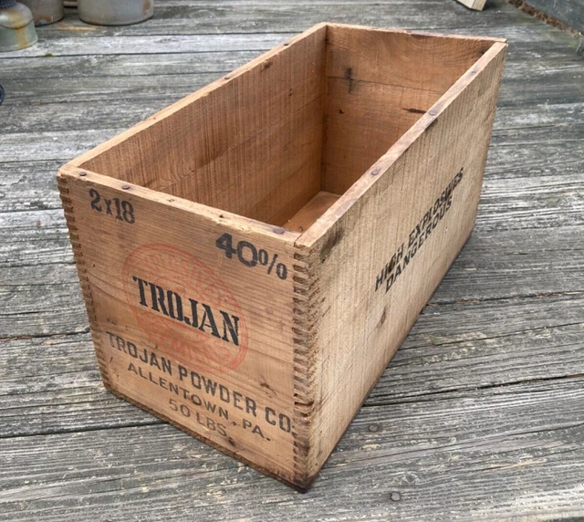 Vintage Trojan Explosives Wood Crate Box Dynamite Mining Allentown, Pa.