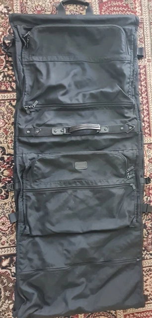 TUMI Black Ballistic Nylon Carry On Garment Bag with Leather Trim Made In USA
