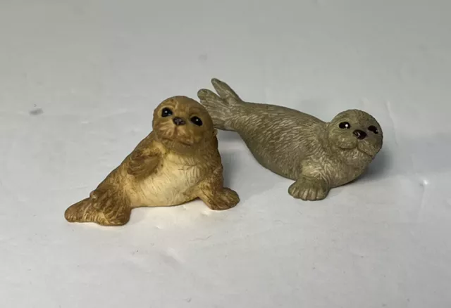 Pair of Porcelain Harbor Seal Pup Sea Lion Miniature Figurines  