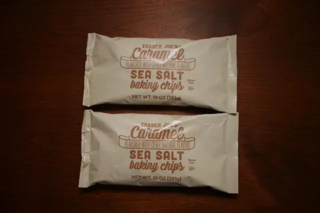 Lot of 2 Trader Joe's Caramel Sea Salt Baking Chips 10 oz each bag