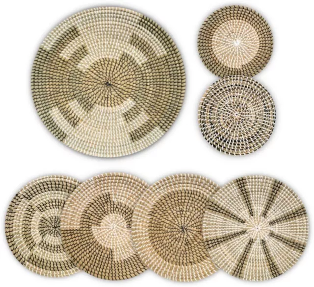 Spiral Round Wicker Flat Basket Wall Hanging Woven Tray Decor 18 in