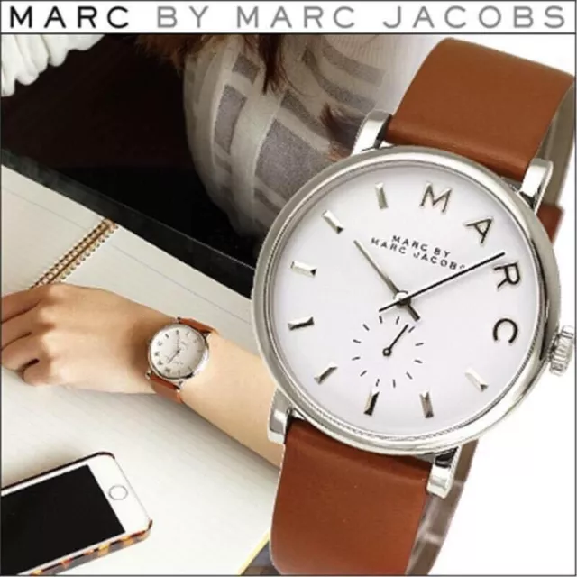 Marc Jacobs Baker MBM1265 Women's Brown Leather Analog White Quartz Watch