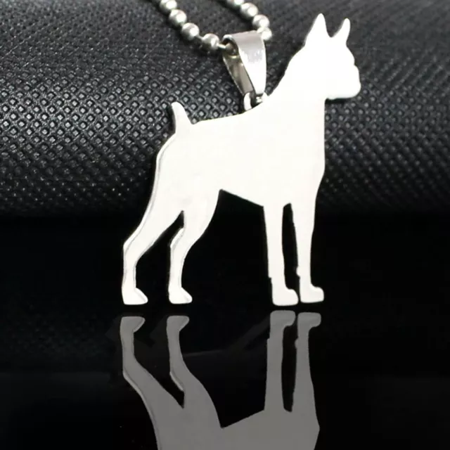 Stainless Steel Cropped Ear German Boxer Deutscher Pet Dog Pendant FREE Necklace