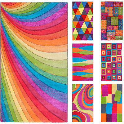 Multi Coloured Rugs Runners Carpet Rainbow Design Mat Hand Carved Bright Vibrant