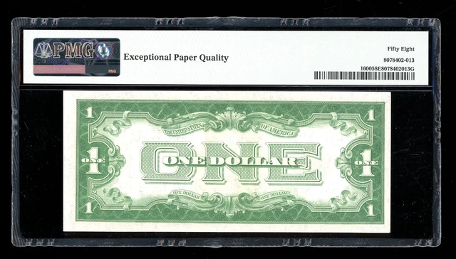 DBR 1928 $1 Silver Fr. 1600 EA Block PMG 58 EPQ Serial E02767586A 2