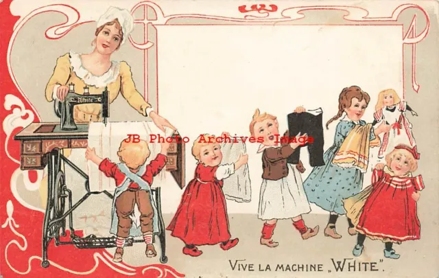 Advertising Postcard, White Sewing Machine, Sinave Mignot-Brussels, Art Nouveau