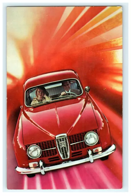 1966 The Saab 96 Red Sport Car Dealer Test Drive Sweden Vintage Postcard