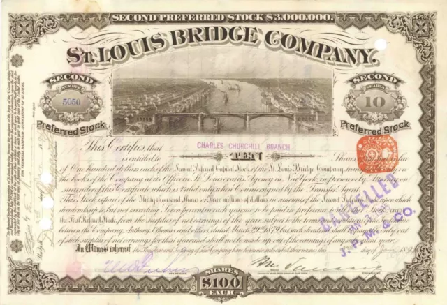 St. Louis Bridge Co. - Bridge & Railroad Stock Certificate - Railroad Stocks