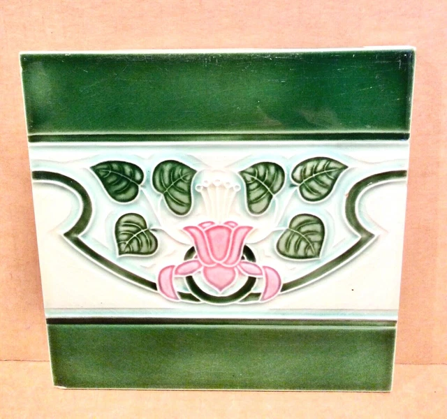 DK Japanese Tile with Central Pink Rose, 1920’s Danto Kaisha, 6x6, Japan