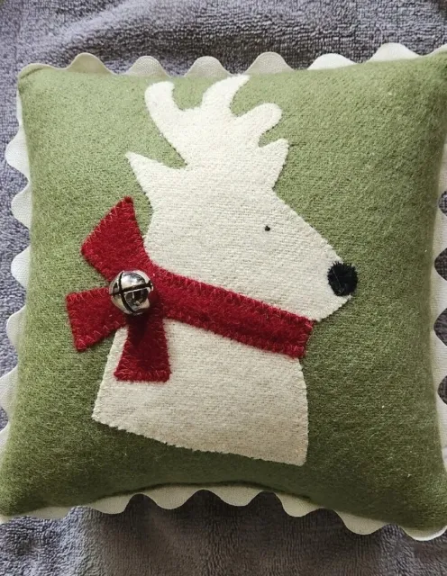 Woof & Poof  Rare Christmas ￼Reindeer Appliquéd Pillow  8" Square