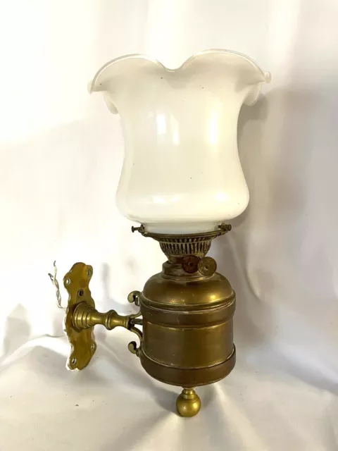 Vintage / Antique brass wall lights. 3 available. Converted oil lamps?