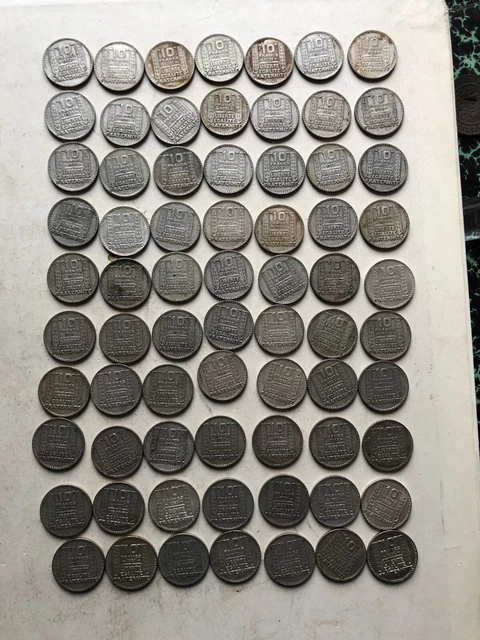GROS LOT DE 70 PIECES EN ARGENT 10 FRANCS TURIN diff annes