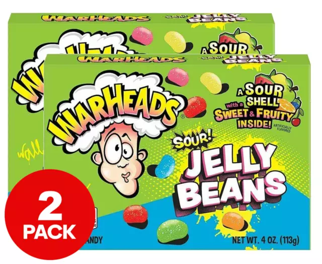 2x Warheads Sour Jelly Beans Chewy Candy Theater Box 113g American Sweets