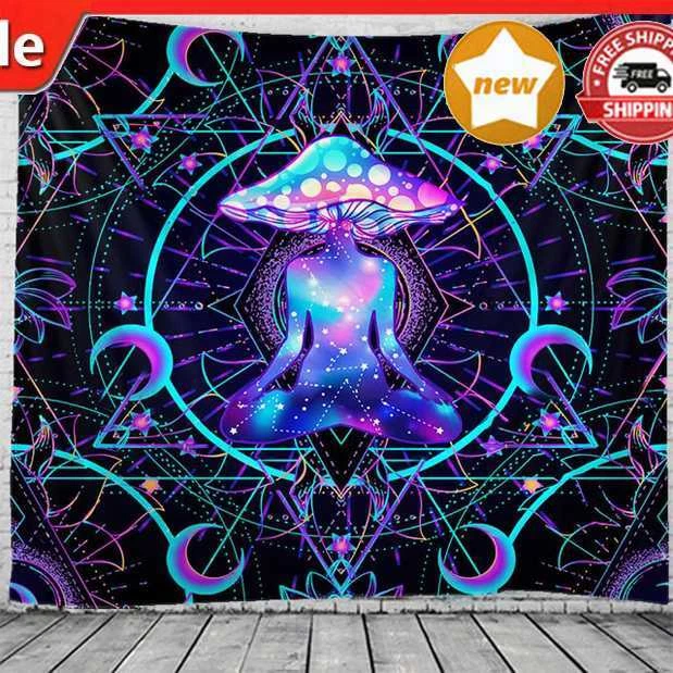 Tapiz colgante de pared para hombre meditador de hongos sábana fondo tela