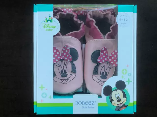 New Robeez Soft Soles Disney Baby Minnie Dot Leather Baby Shoes 6-12 Months