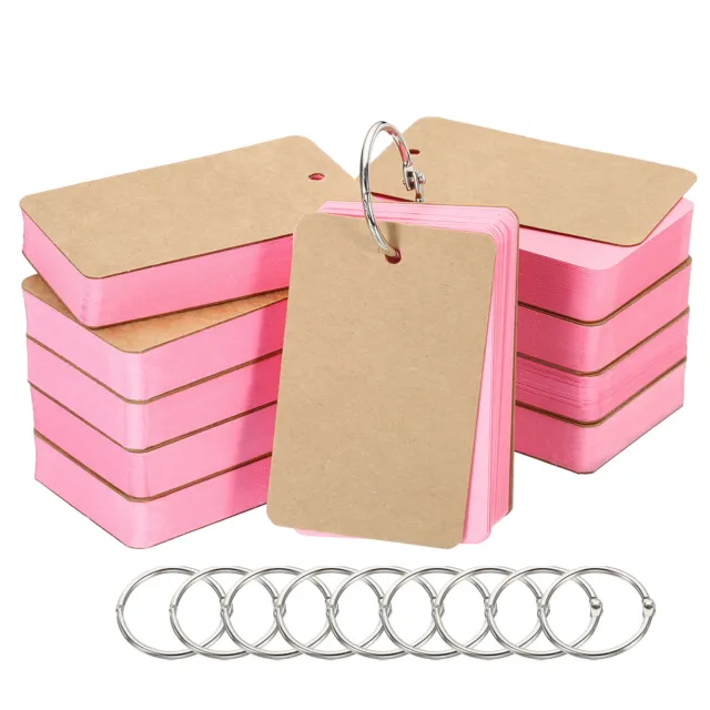 3.5" x 2" Blank Flash Cards with Rings Study Card Index Cards Note, Pink 500pcs