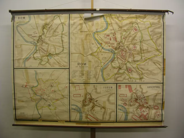 Schulwandkarte schöne alte Stadt Rom Forum Kaiserfora 208x154cm vintage map~1900