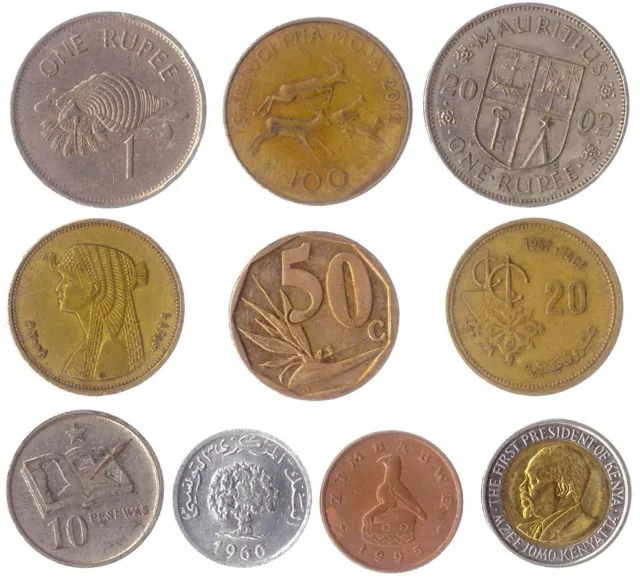 10 Coins From Different African Countries. Old Valuable Collectible Coins.