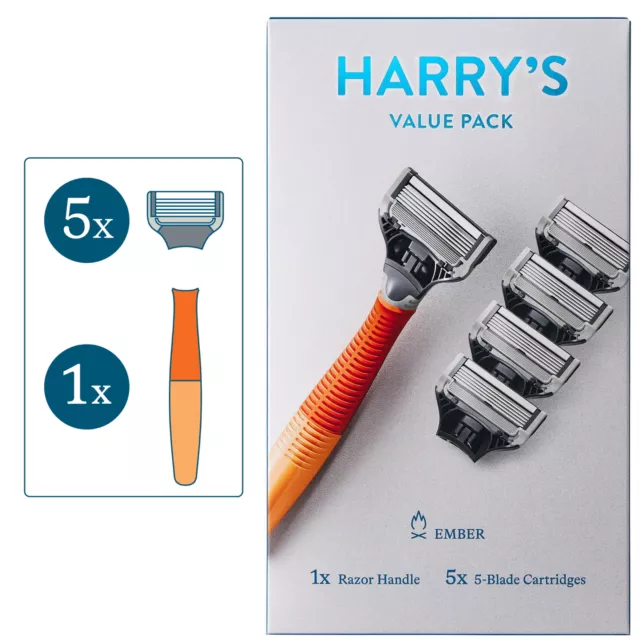 Men's Razor Value Pack: 1 Ember Orange Razor Handle + 5 Razor Blade Cartridges