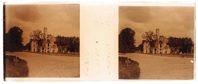 FRANCE Abbey of Chaalis Ruins c1930 Photo Stereo Glass Plate Vintage 2