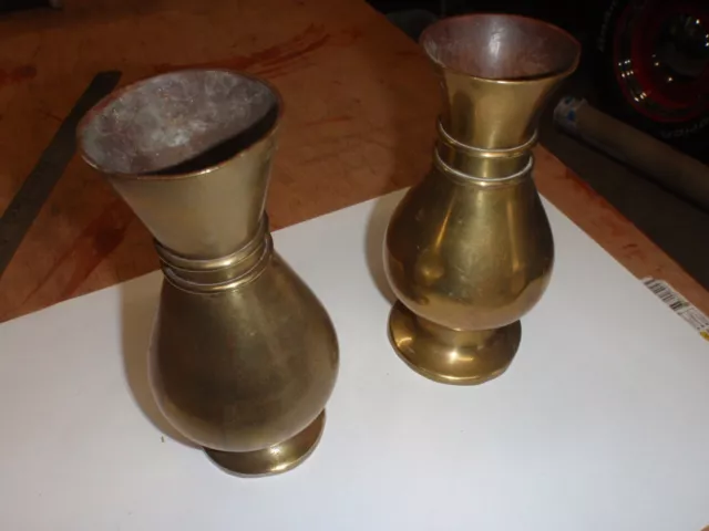 2 x Vintage Brass Vases 190mm High Made in England