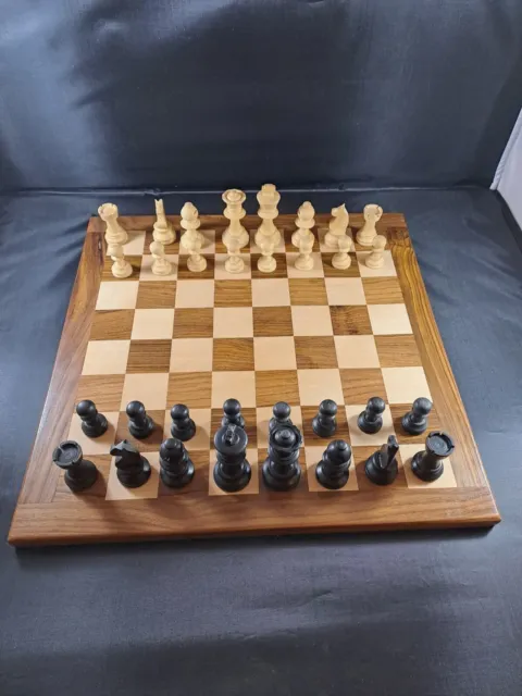 Vintage French Staunton  Pat Chess Set King 7cm Pine Box + New 36cm Wooden Board