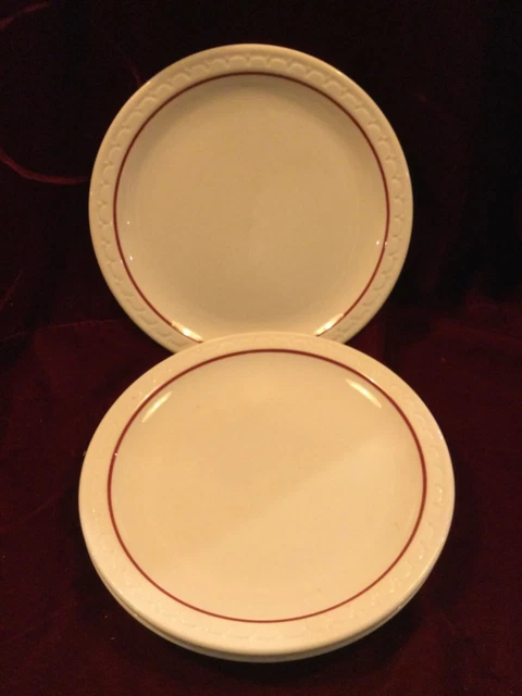 Vintage Syracuse China Railroad CARDINAL RED LINE Econo-Rim  9" Plates ~Set of 3