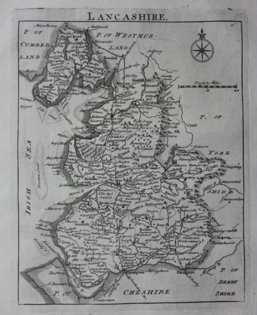 LANCASHIRE, original antique county map, JOHN ROCQUE, 1769