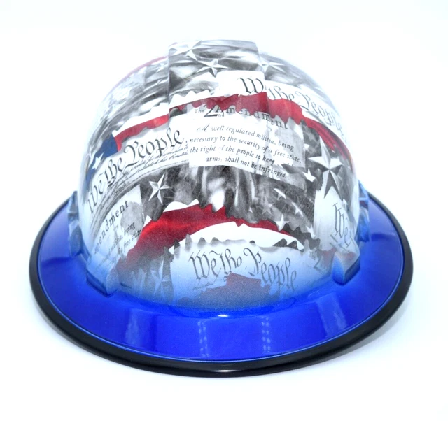 Vented Wide Brim Hard Hat Hydro Dipped in Blue brim Amendments w/Brim Guard
