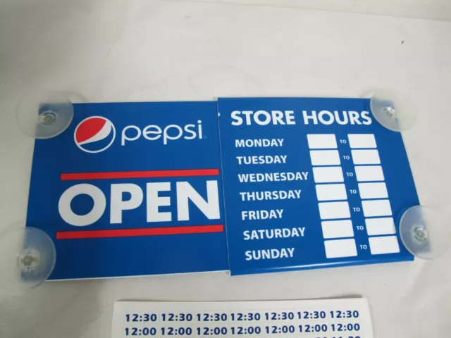 Pepsi Store Hours Sign Open/ Close New With Time Decal Stickers 2