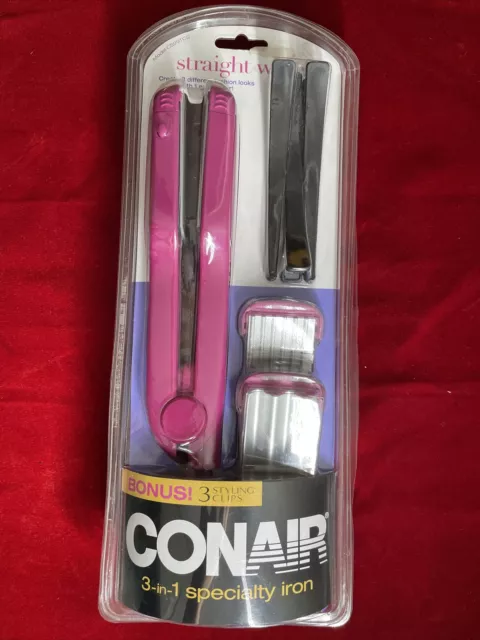 Conair Straight Waves 3 in 1 Specialty Iron 3 different plates sealed NEW Pink