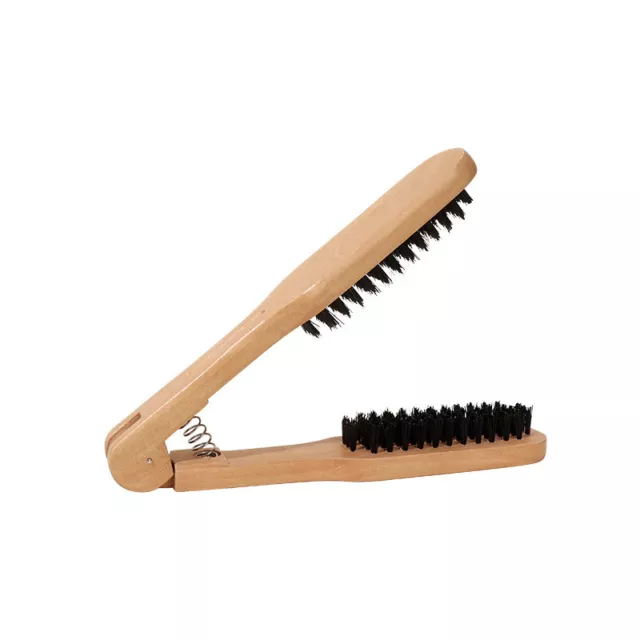 Natural Bristle Double Sided Straightening Brush Clamp Hair Hairstylig Tool P❤M