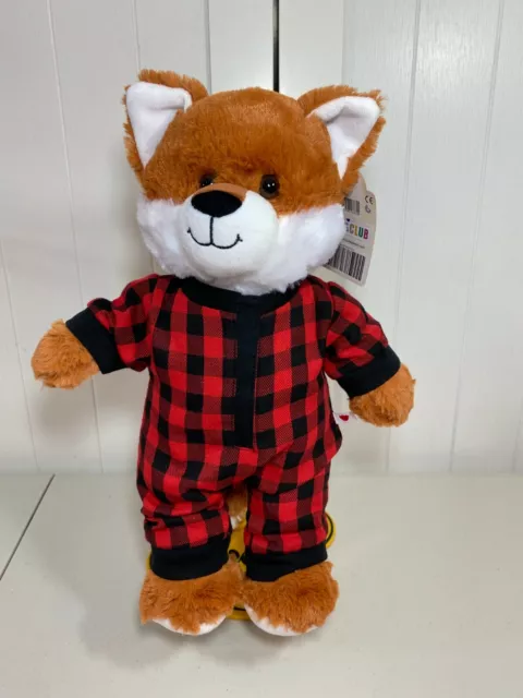 💙 NEW Build A Bear Red Fox Plush 16"  w/ Red Plaid Checkered Pajamas Sleeper 💙