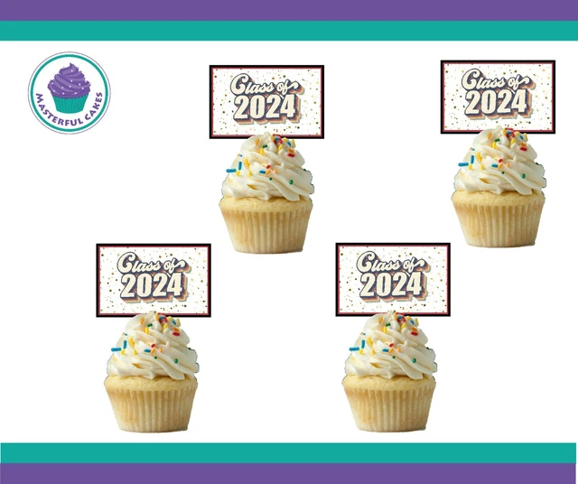 12 OR 24 Class of 2024 Pre Cut Edible Wafer Paper Cupcake Toppers £2.75