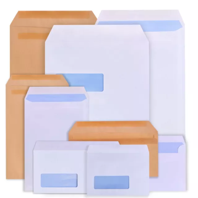 Quality Self Seal Envelopes - White & Manilla - All C6 C5 C4 Dl Plain & Window