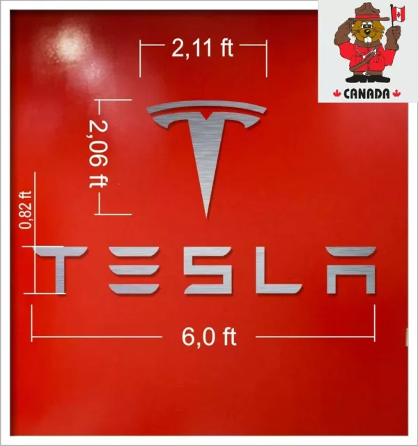 Large Tesla Brushed Aluminum Sign For Garage / Dealer - Made In Canada - 6 Ft 2