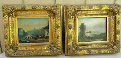 Pair Of Beautiful Very Old Ornate Framed European Scene Paintings