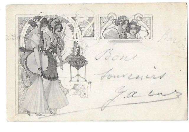 CPA carte postale ancienne  jolies femmes 1901 art nouveau Jugendstil  MM VIENNE